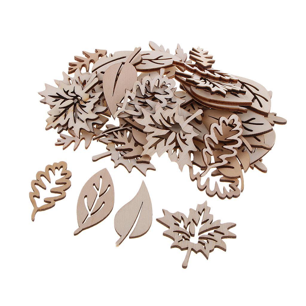 50pcs Wooden Leaves Shapes Crafts Embellishments for DIY Wood Hanging Decor