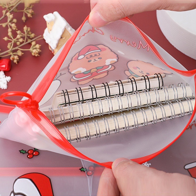 Túi Đựng Bút Trong Suốt Sức Chứa Lớn Họa Tiết Giáng Sinh Dễ Thương