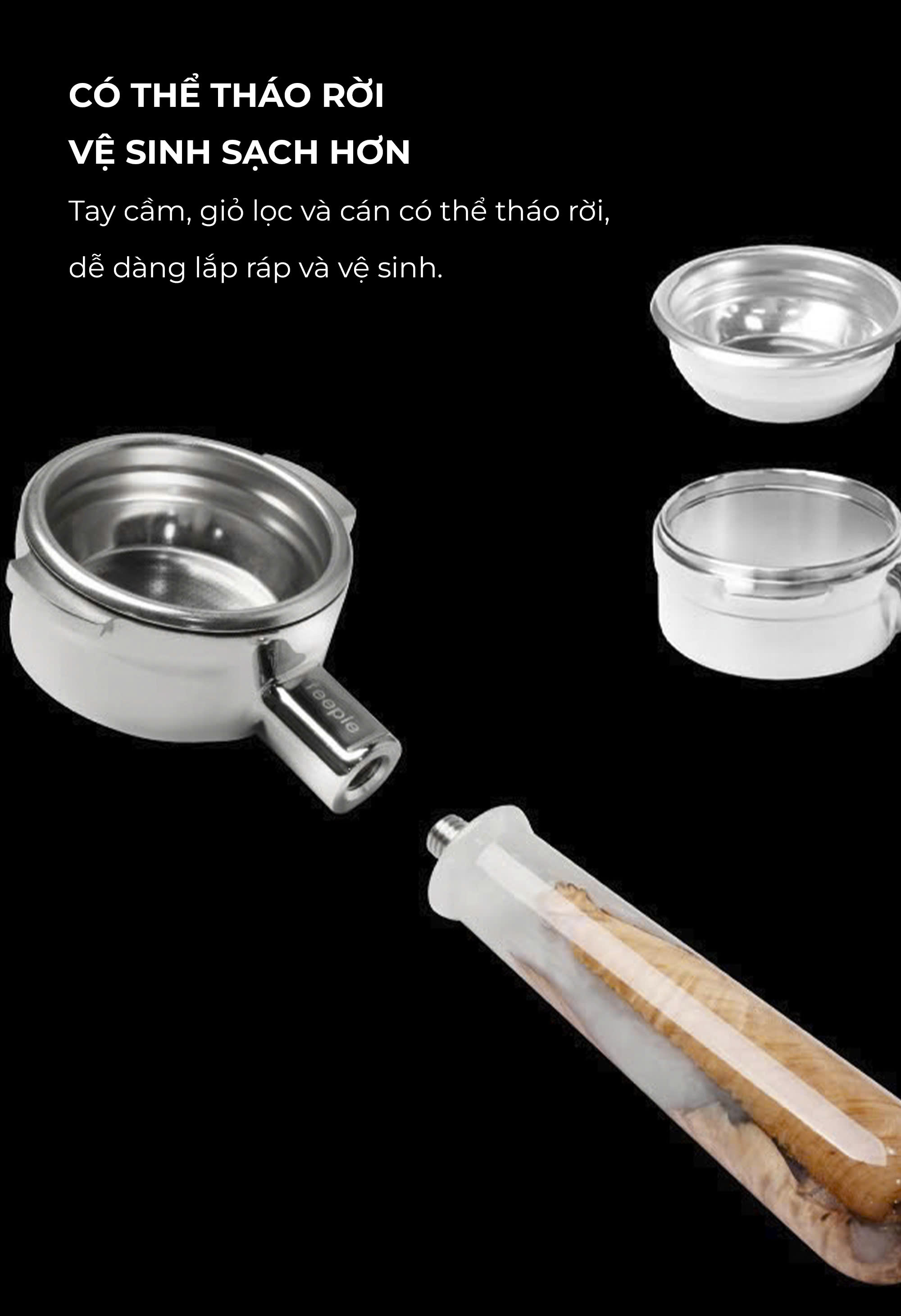 Tay cầm espresso không đáy kết hợp của gỗ và nhựa cây tư nhiên FEEPIE