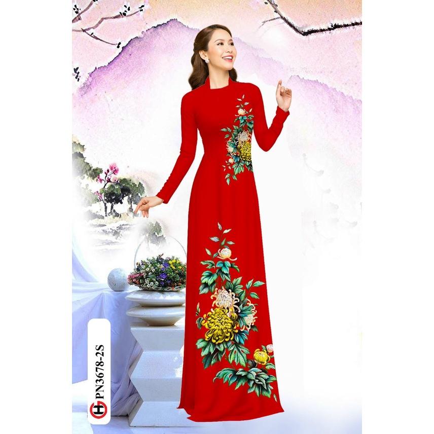 Vải may áo dài in 3D họa tiết Hoa Cúc Đại Đóa siêu sang