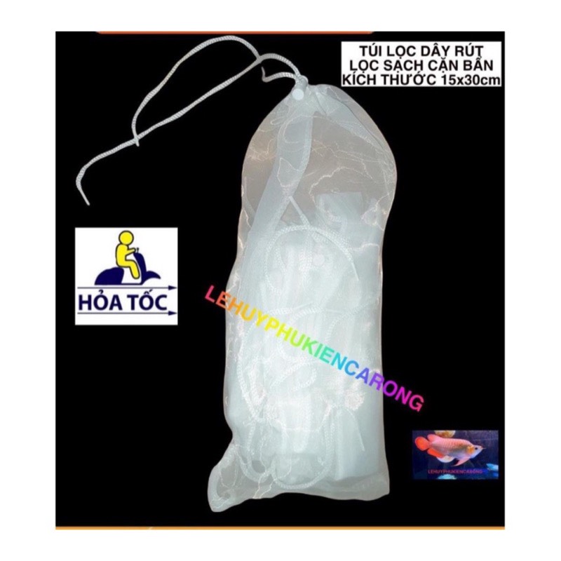 Túi Lọc Hồ Cá, Túi Lưới Lọc Dây Rút Bể Cá Chống Tràn Kích Thước 15x30cm