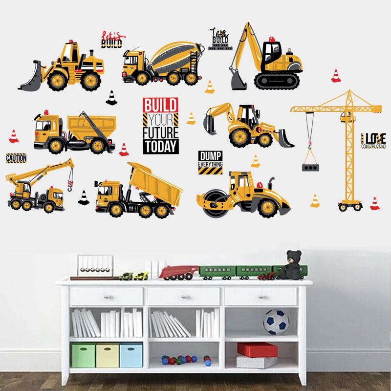 Decal dán tường cho bé hình các loại xe công trường