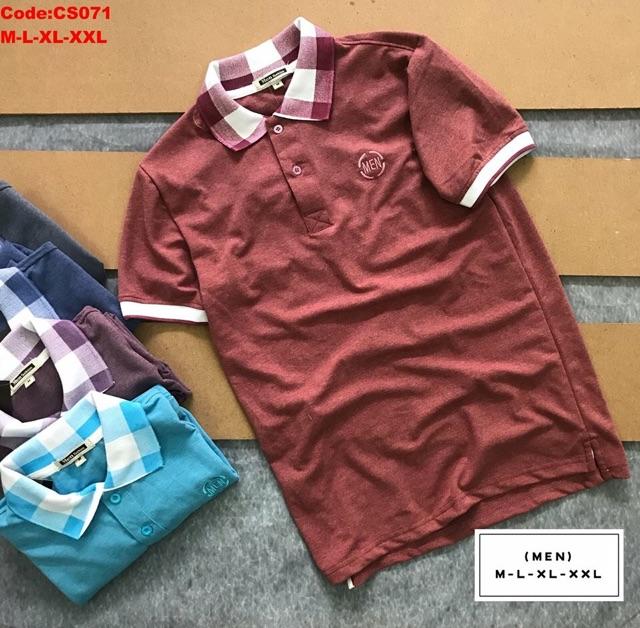 Áo thun cổ bẻ sọc caro