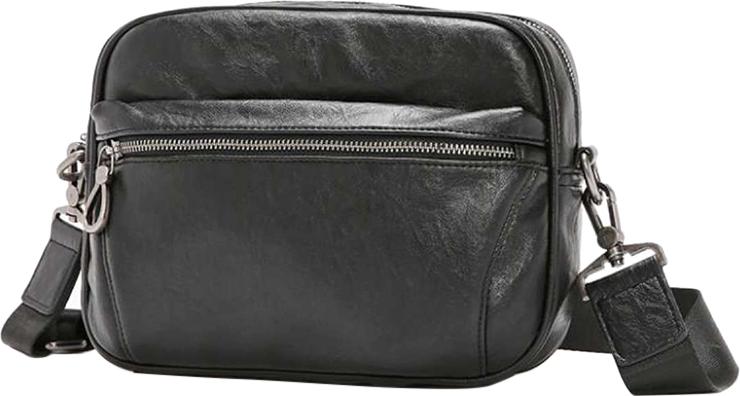 Men's PU Leather Cross Body & Shoulder Bag - Black