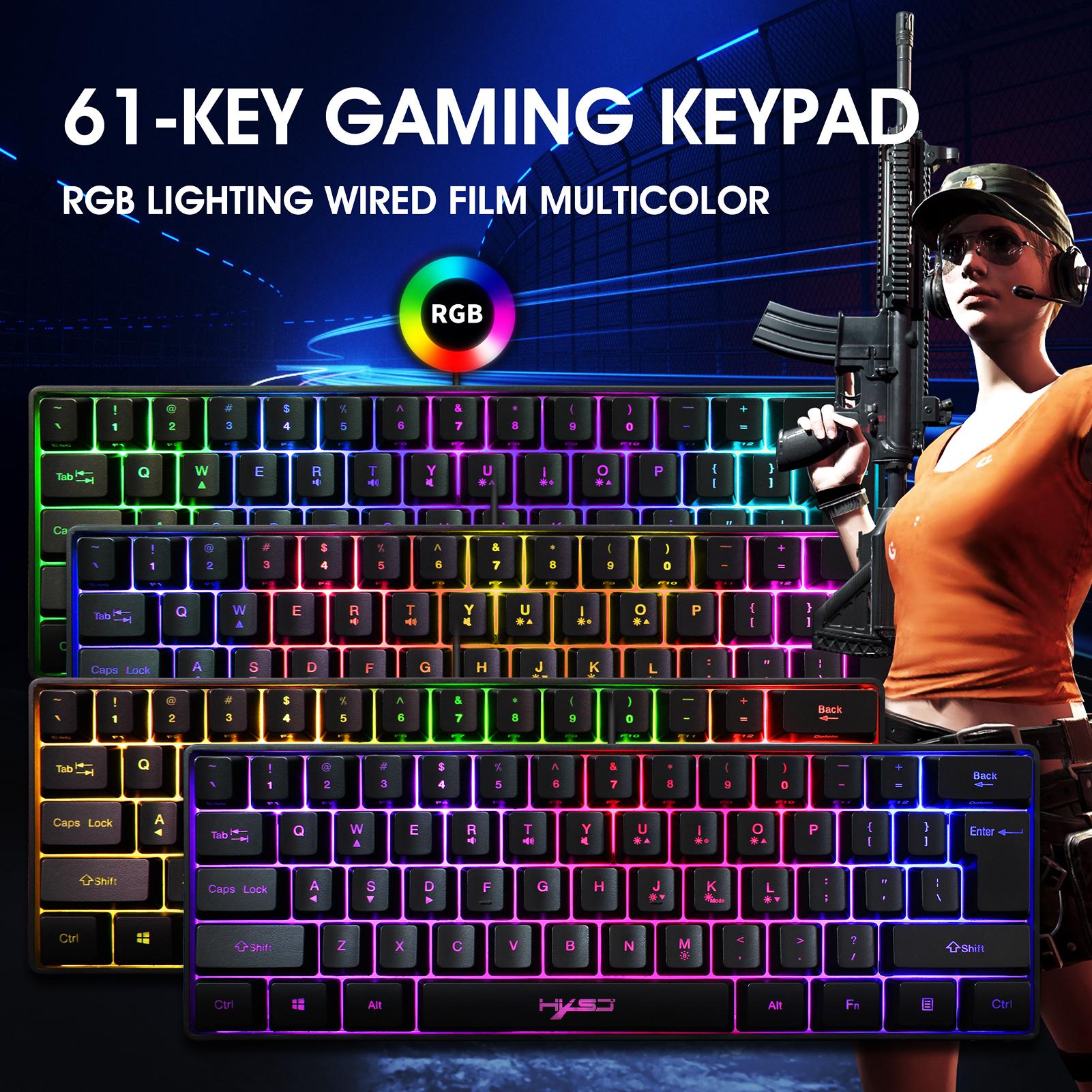 HXSJ V700 Wired Gaming Keyboard RGB Streamer Wired Keyboard 61-key Gaming Keyboard for Game/Office Black