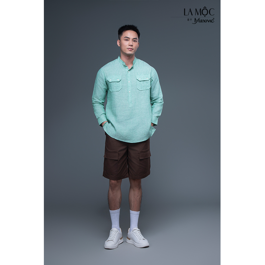 Quần nam kaki nâu đậm ngắn túi hộp