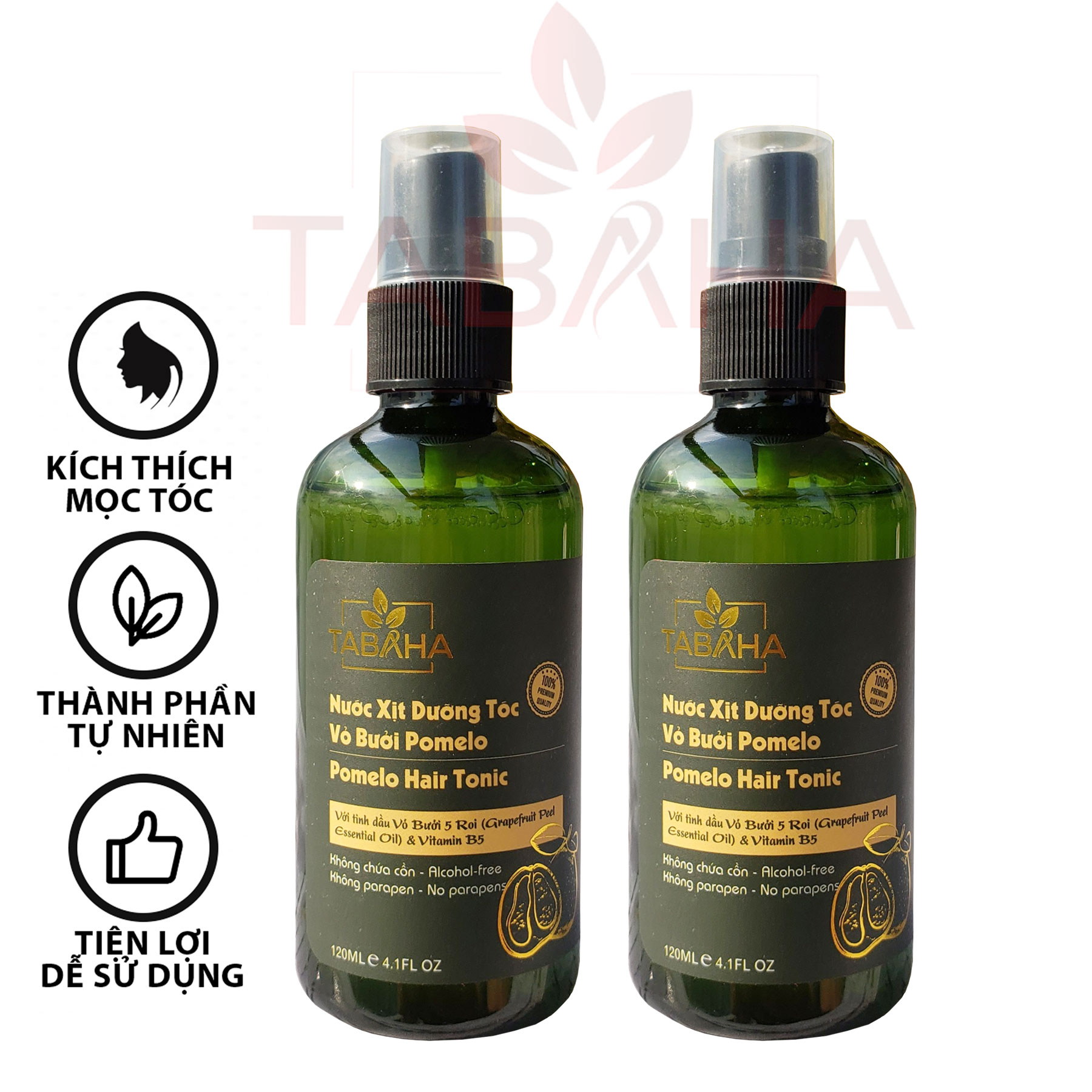 Combo 2 Chai xịt tinh dầu bưởi kích mọc tóc, giảm rụng tóc Pomelo Tabaha 120ml cho tóc dày và dài hơn gấp 2 đến 3 lần