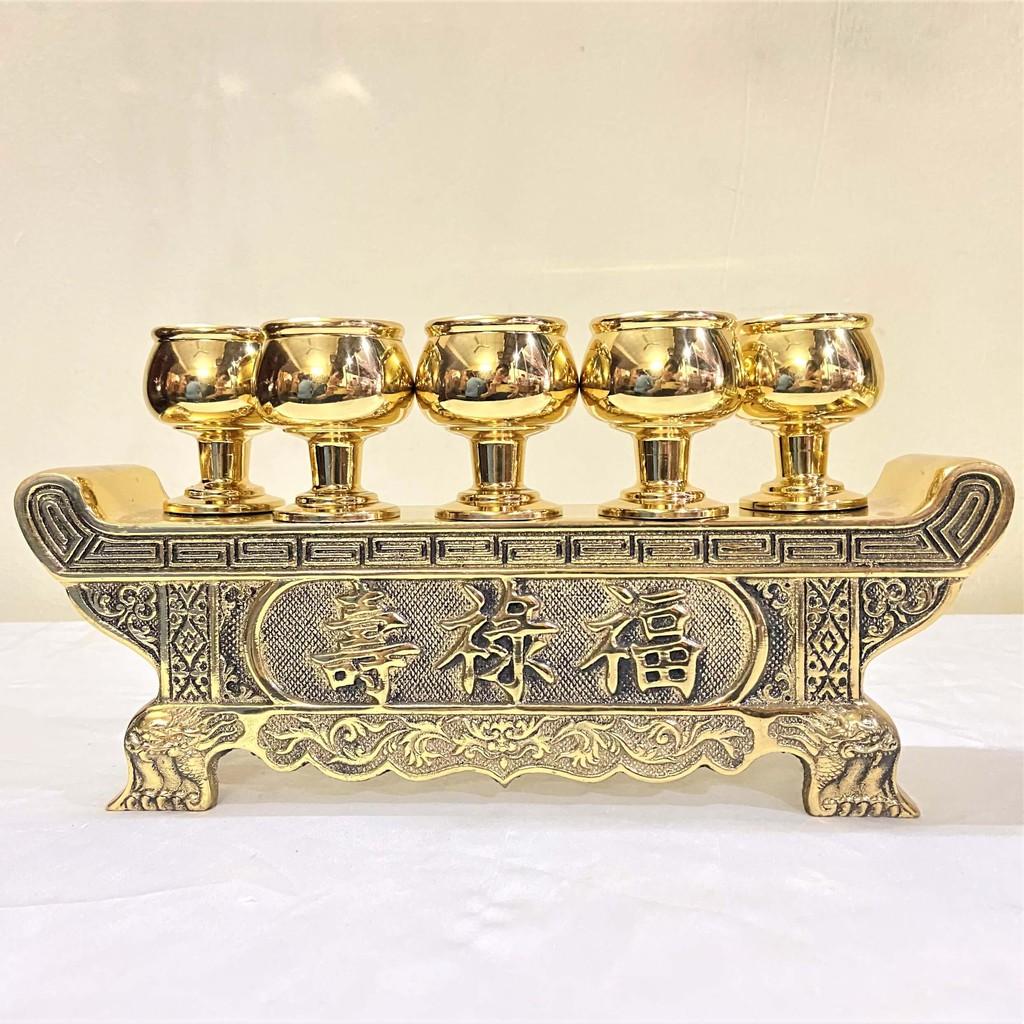 Bộ Chung Nước Cúng Khắc Sen Rồng Bằng Đồng mẫu 2