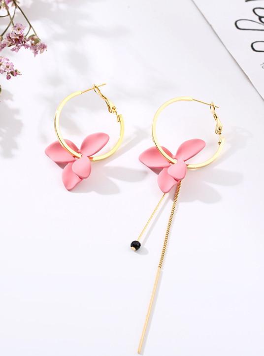 Bông tai khoen tròn mix hoa bất đối xứng