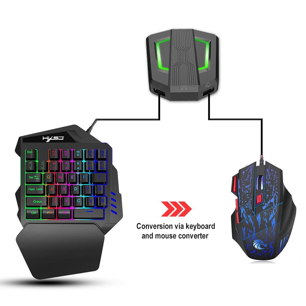 HXSJ H300 Wired Ergonomic Gaming Mouse V100 35 Keys Single-hand Gaming Keyboard P6 Portable Keyboard Mouse Converter