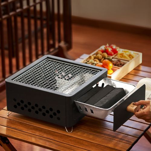Combo bếp nướng BBQ đen cao cấp kèm than tre nén 3kg ít khói, an toàn, tiện lợi di chuyển kèm quà