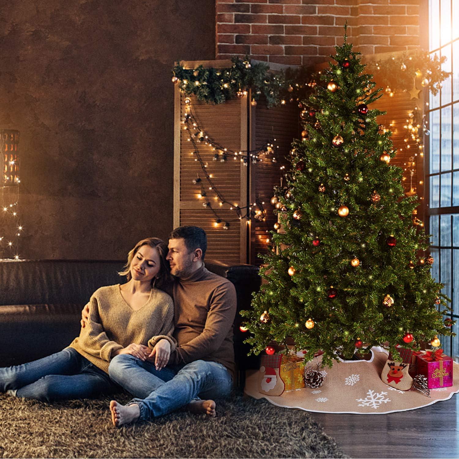 Cây Giáng sinh Váy Cây Giáng sinh Hideout Thảm trong Canvas Đay với những bông tuyết trắng Tree Cây Giáng sinh Trang trí đồ trang trí Giáng sinh