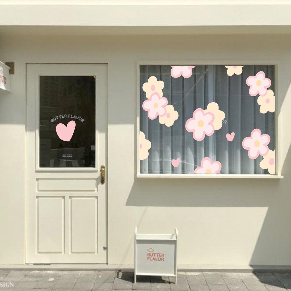 Hình dán hoa aesthetic trang trí gương cửa hàng cute