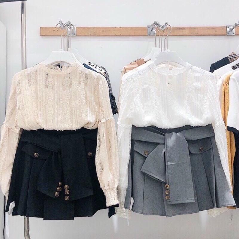 Áo sơ mi ren 2 lớp tay phồng cao cấp