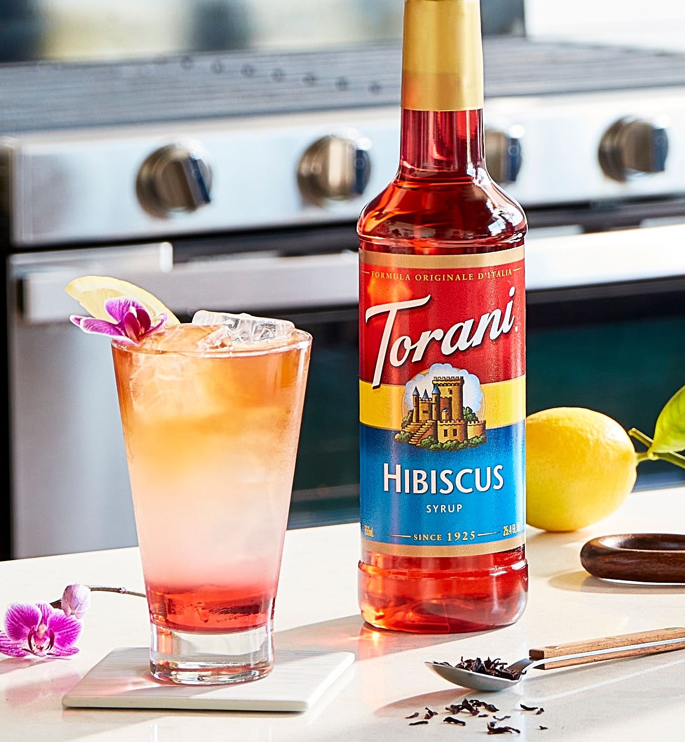 Sirô Pha Chế Hương Vị Bụp Giấm Torani Classic Hibiscus Syrup 750ml Mỹ - Hương Hoa Nhiệt Đới - Tạo Vị Ngon, Độc Đáo Cho Cocktails, Mocktails & Trà