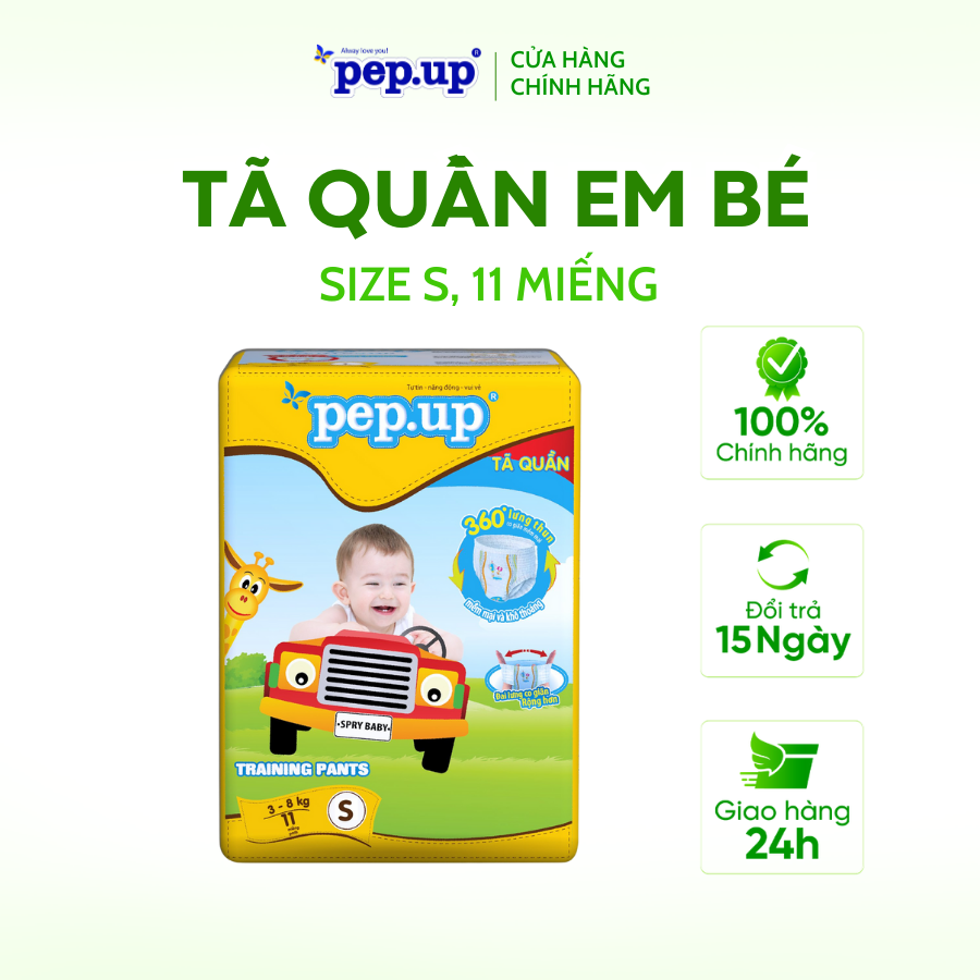 Tã/Bỉm Quần Em Bé Pep.up Extra Dry Gói Nhỏ Siêu Mềm Mại, Siêu Khô Thoáng, Kháng Khuẩn Size S11, M10, L9, XL8