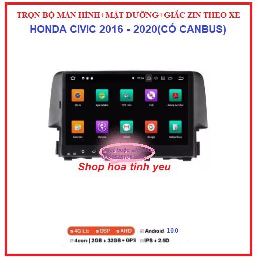 Bộ màn hình dùng cho Mặt dưỡng 9 inch chuyên dùng để chế các dòng xe HONDA CIVIC đời 2016-2020 có dây giắc và CANBUS.