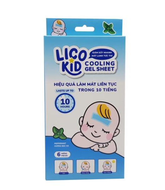DÁN HẠ SỐT NHANH, GIẢM ĐAU, CHÙM MÁT LẠNH LICO KID BẠC HÀ - Hộp 6 Miếng