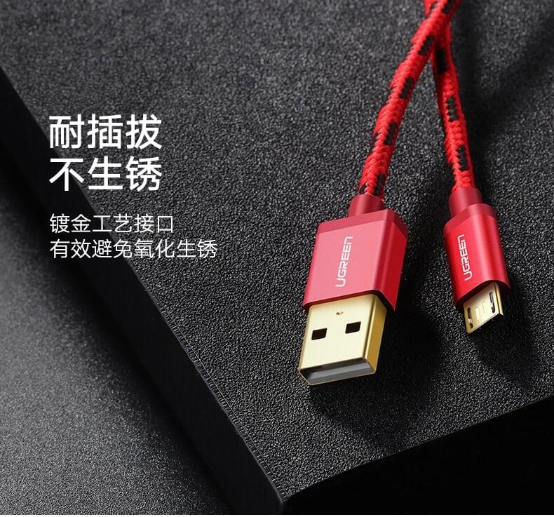 Ugreen UG40459US246TK 2M màu Đỏ Cáp sạc truyền dữ liệu USB 2.0 sang MICRO USB dây bọc lưới - HÀNG CHÍNH HÃNG