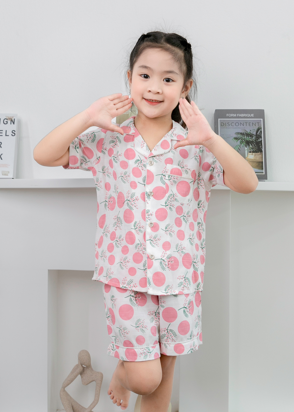 Pijama bé gái cam hồng size từ 15kg đến 20kg