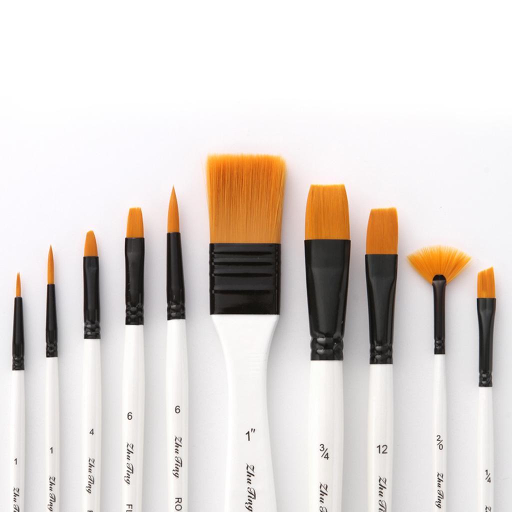 10x Art Brushes Artist Paint Brush for Oil Watercolor Gouache Make Up Paints