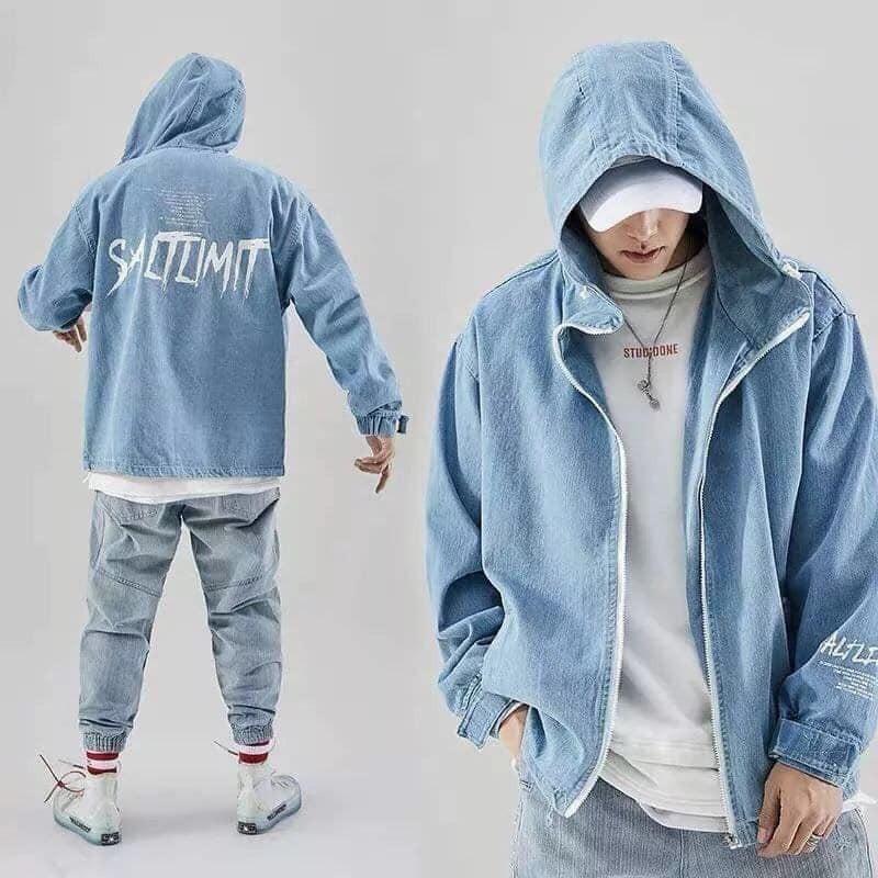 ÁO KHOÁC JEAN IN CHỮ CÓ MŨ TRÙM - GV5161