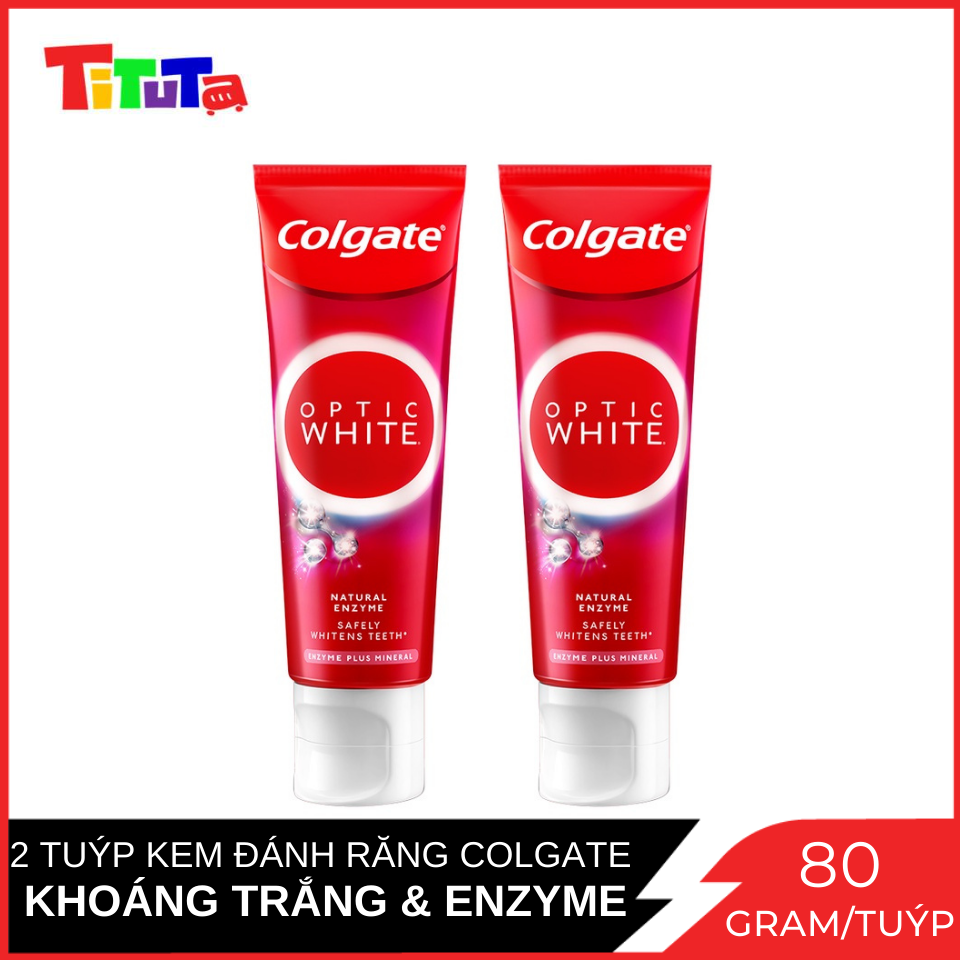 Combo 2 Tuýp Kem Đánh Răng Colgate Optic White từ Enzyme Tự Nhiên Túyp 80g X2