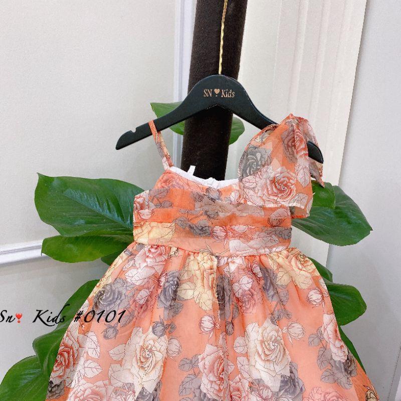 Váy hoa hồng maxi cho bé gái