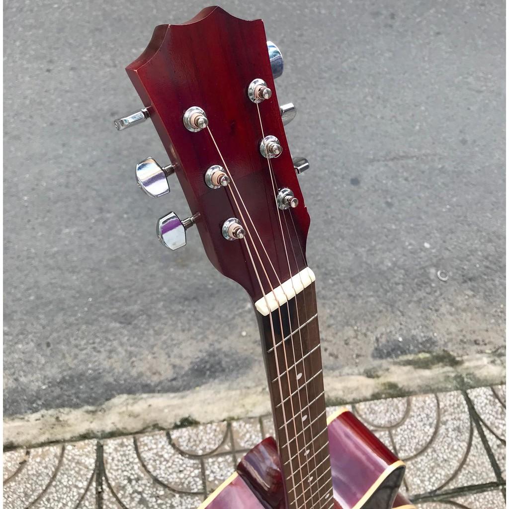 Đàn guitar acoustic SV1 có ty chống cong cho người mới - mặt gỗ thông tặng 6 phụ kiện - màu cam đen