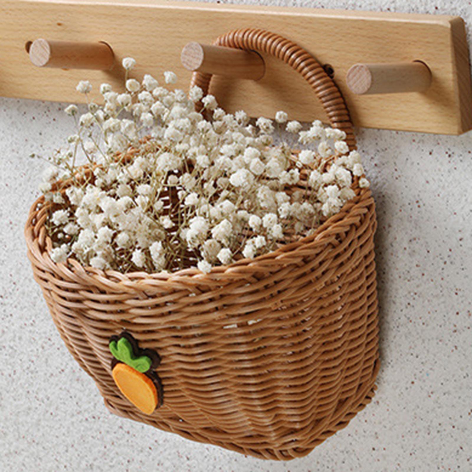 Wall Hanging Basket Holder Decorative Toiletries Sundries Home Vegetables Cabinet with Handle Bathroom Key Balcony Kitchen Woven Wall Basket
