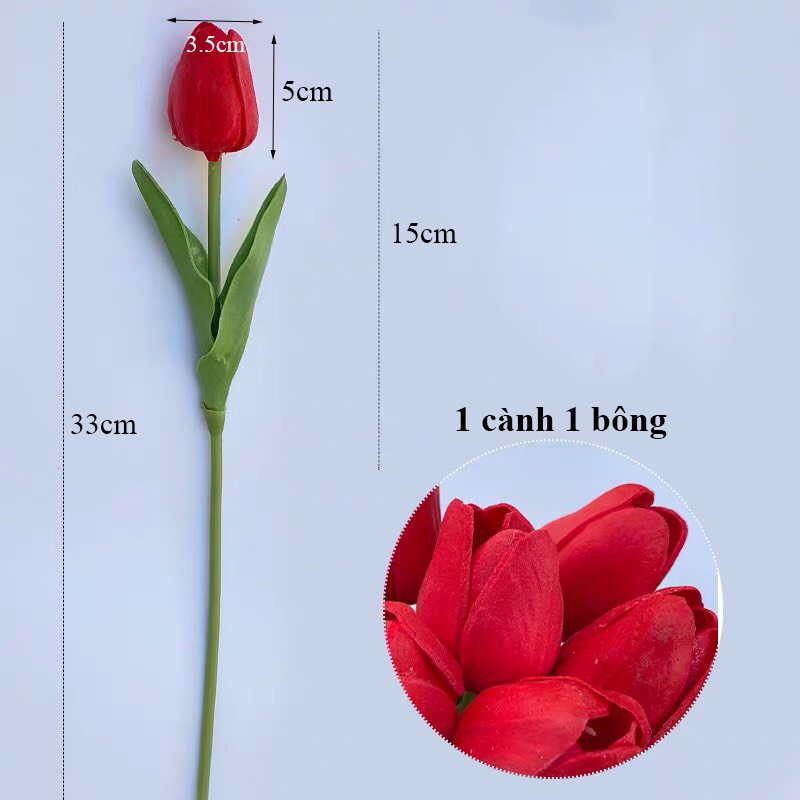 Một bông Hoa Tulip lá thẳng PU cao cấp - Hoa giả lụa trang trí, để bàn, chụp ảnh H15