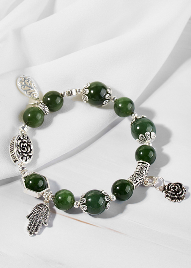 Vòng ngọc bích phối charm giọt nước bạc Ngọc Quý Gemstones
