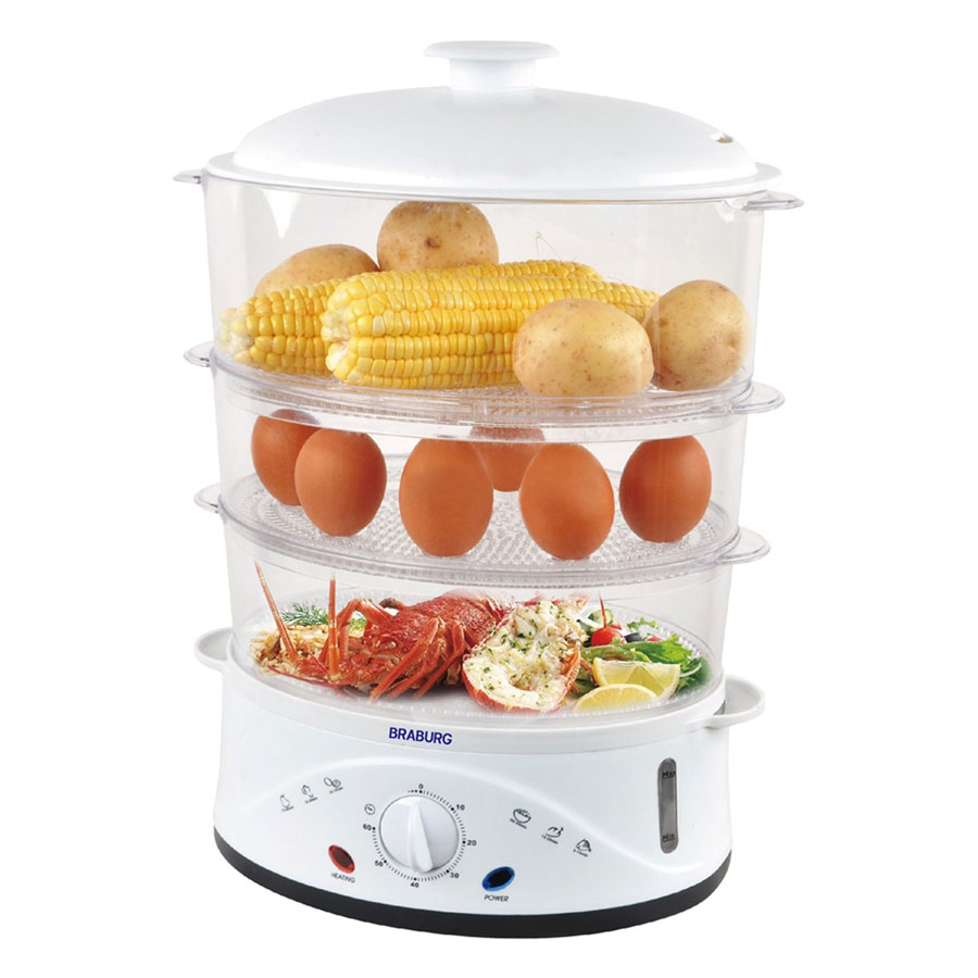 Nồi Hấp 3 Tầng Braburg B3L - Trắng - Hàng Chính Hãng