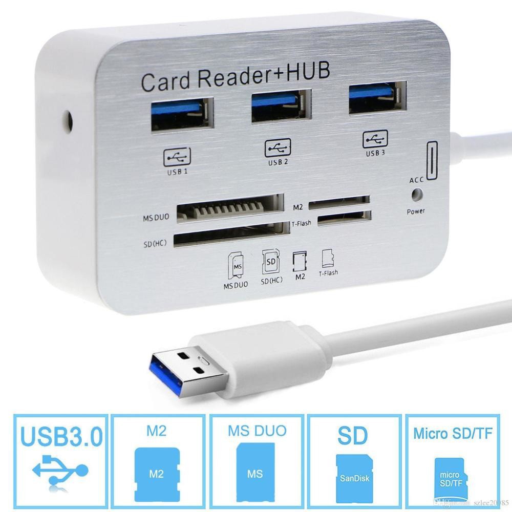 Bộ Chia USB 3 Cổng 3.0 + Đầu Đọc Thẻ Nhớ Đa Năng - HUB USB 3.0/3.1 + Card Reader 5/10 Gbps - HN