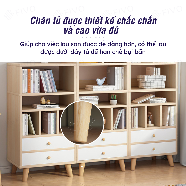 Tủ Kệ Sách Trang Trí FIVO Mã FB61 Nội Thất Lắp Ráp Đơn Giản, Thiết Kế Nhiều Ngăn Và Hộc Tủ Mở Rộng Diện tích Đựng Đồ (Màu Trắng)