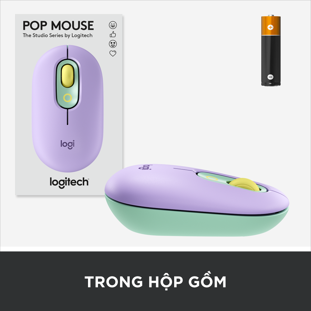 Chuột không dây bluetooth Logitech POP MOUSE - giảm ồn, nút emoji tùy chỉnh - Hàng chính hãng