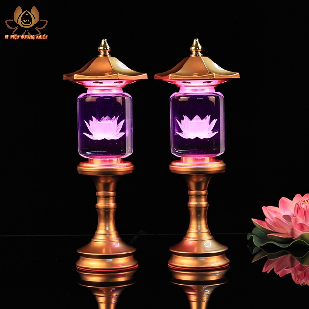 CẶP 2 CÂY ĐÈN LED HOA SEN PHA LÊ THỜ CÚNG TRANG TRÍ