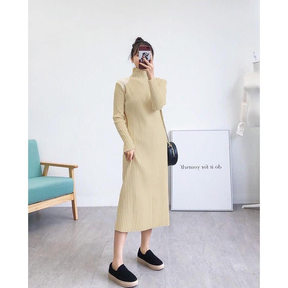 Váy len nữ️️ Váy Len Cổ Lọ Quảng Châu Dáng Dài Cho Nữ