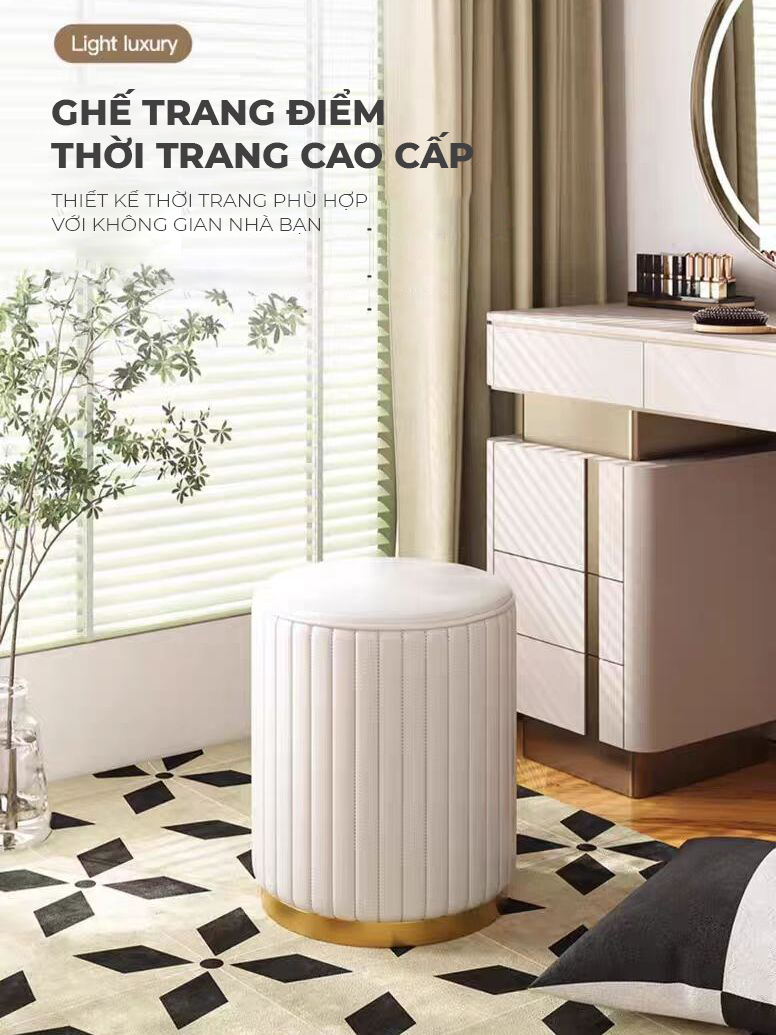 Ghế đôn sofa, ghế bàn trang điểm bọc nỉ màu trắng sang trọng thương hiệu IGA - GC45