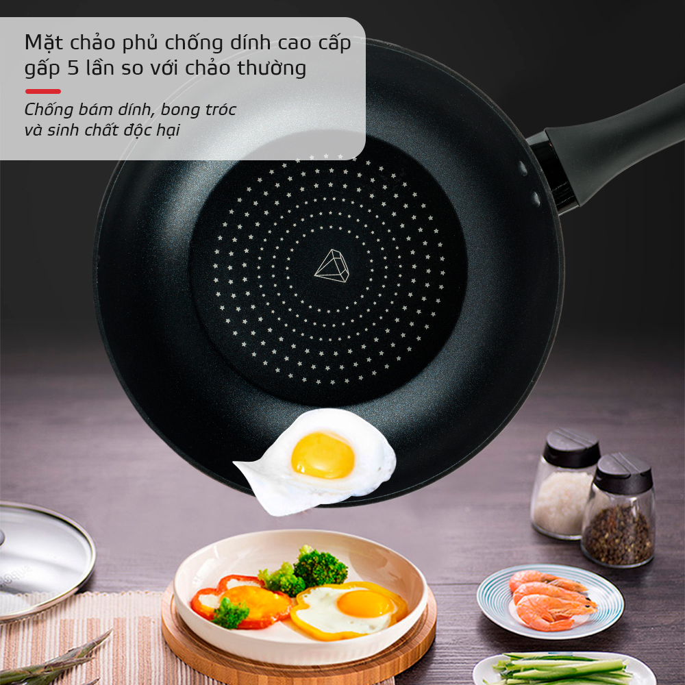 Cặp Chảo Chống Dính đa Lớp đáy Từ Nagakawa NAEC2626 (26cm+26cm) - Chống Dính Gấp 5 Lần Chảo Thường - Dùng Trên Mọi Loại Bếp - Hàng Chính Hãng