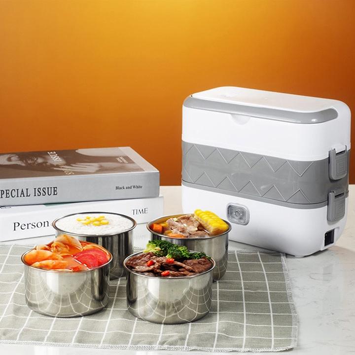 HỘP CƠM ĐIỆN HÂM NÓNG GIỮ NHIỆT ĐỒ ĂN LUNCHBOX - HỘP ĐỰNG CƠM 2 TẦNG CẮM ĐIỆN TRỰC TIẾP KÈM 4 KHAY ĐỰNG INOX