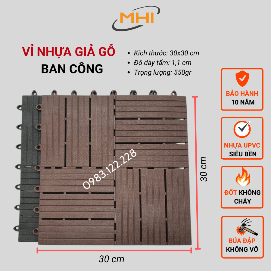 [COMBO 11] Tấm nhựa lót sàn MHI-12 NAN - Phong cách mới. Chống trơn trượt ban công, bể bơi, sân vườn, sân thượng, nhà tắm