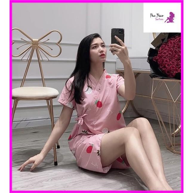 Bộ ngủ pijama kimono tay ngắn quần đùi cột dây mát mẻ cho mùa hè- update mẫu mới.