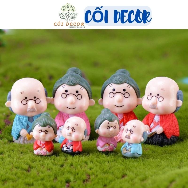 Tiểu cảnh Terrarium ️ Cặp đôi ông bà già đeo kính ngồi tiểu cảnh trang trí sen đá, sân vườn, bể cá, bể terrarium