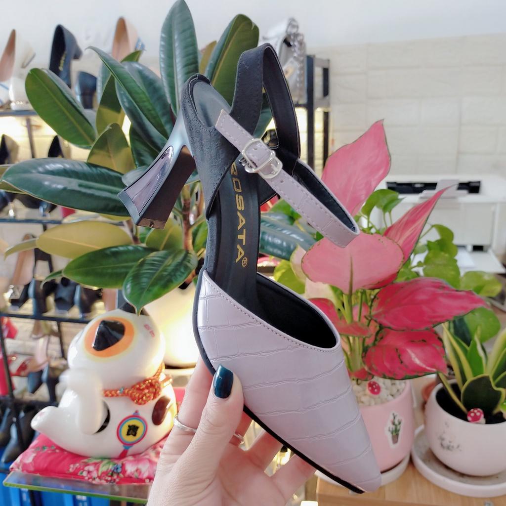 Sandal cao gót nữ da vân, quai da lộn - ROSATA - RO439 - 7F - Tím - HÀNG VIỆT NAM - BKSTORE