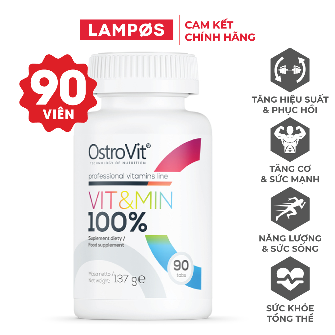 Viên Uống Vitamin & Khoáng Chất Tổng Hợp OstroVit Vit&Min 100% (90 viên) | Nhập khẩu Ba Lan