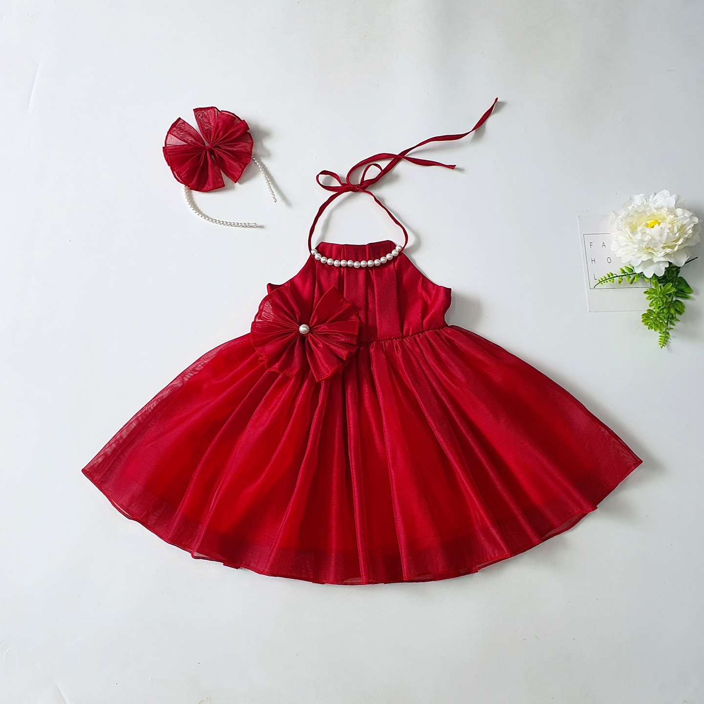 Váy yếm công chúa đỏ đính ngọc tặng kèm cài nơ cho bé gái 4kg-28kg rất xinh