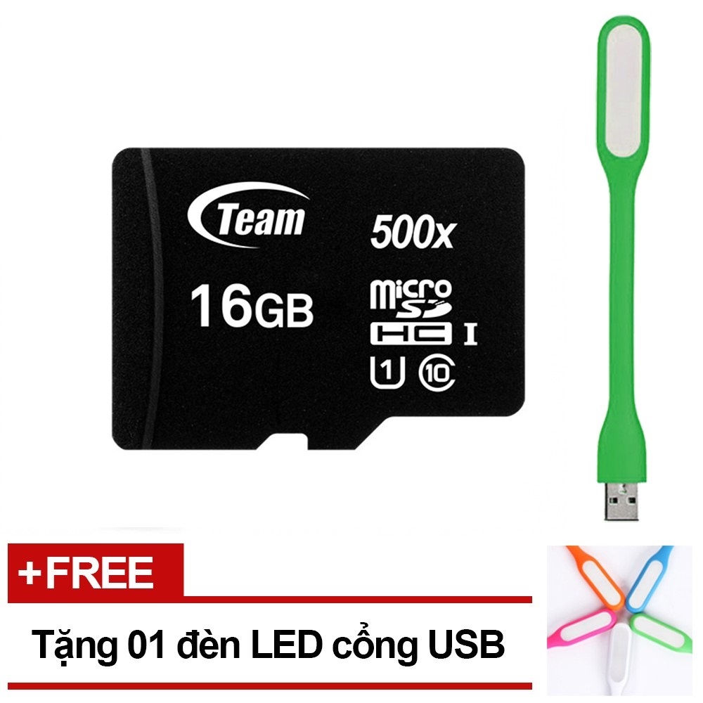 Thẻ Nhớ 16GB Micro SDHC Team 500x Class 10 U1-80MB/s (Đen) - Hàng Chính Hãng  + Tặng Đèn Led