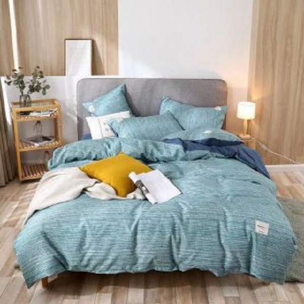 Bộ Chăn Ga Gối Cotton Tici sọc xanh