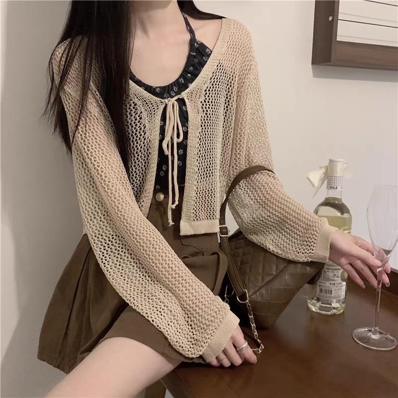 MS678 Áo khoác cardigan lưới buộc dây mix váy áo cá tính